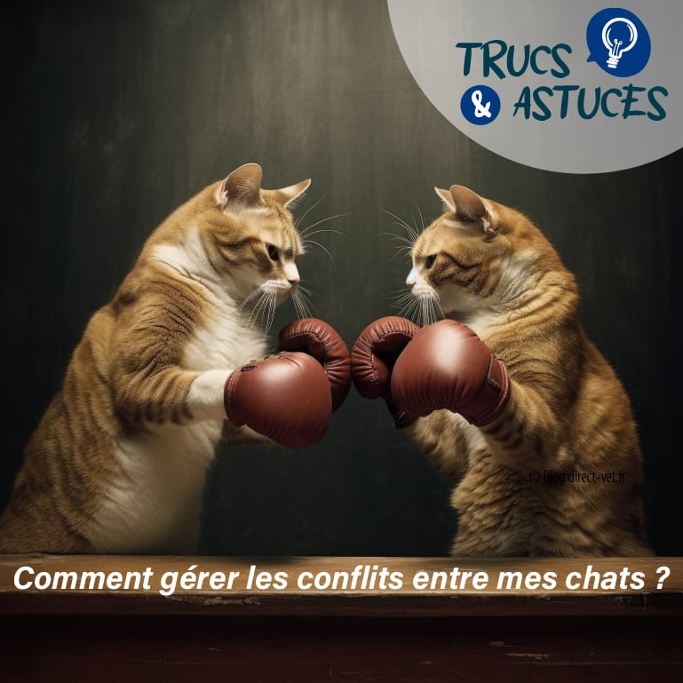 photo de deux chats tigrés face à face avec des gants de boxe pour représenter un conflit entre chats